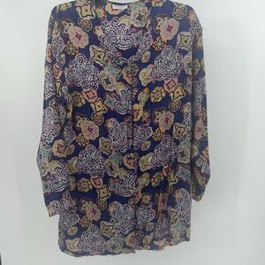 Women's 100% Silk Blouse‎ Robert Stock LTD. Size XL Colorful Paisley